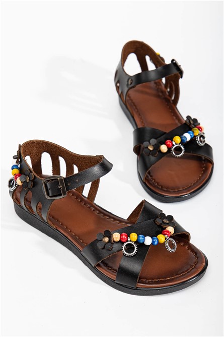 Women's Sandals with Decorative Beads - Black #366128