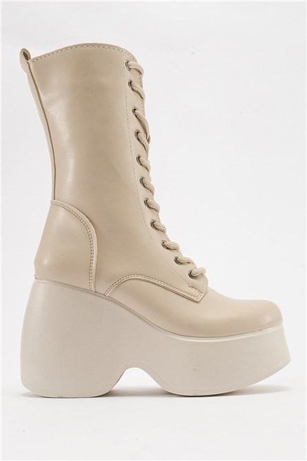 Women's Platform Boots - Beige #410846