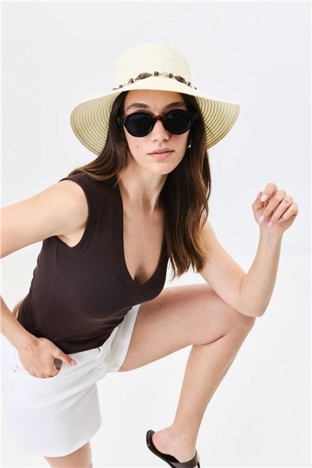 Straw Beach Hat  Y25730-19 Krem  #451935