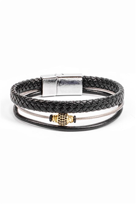 Men's Set of 2 Leather Bracelets - Black 20230901019
