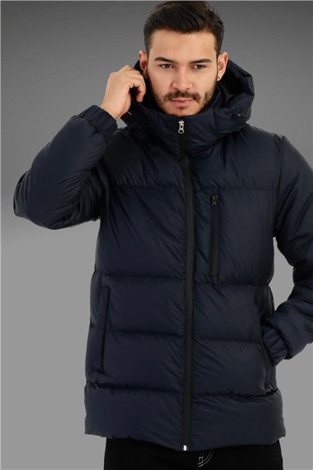 RQDM Men's Waterproof Windproof Jacket With Detachable Hood - Navy Blue #409449