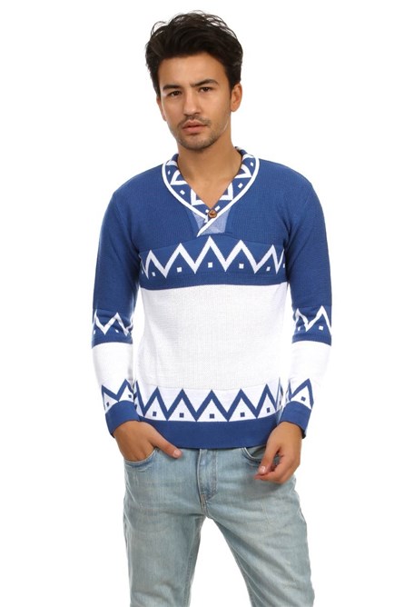 Contrast Patterned V-Neck Jumper