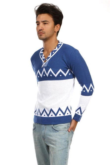Contrast Patterned V-Neck Jumper
