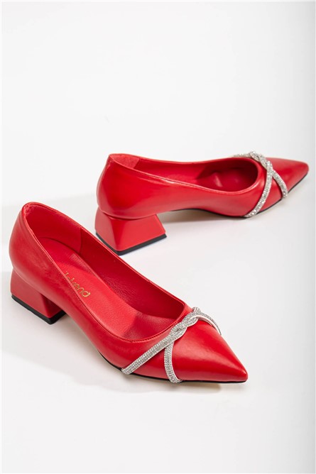 Women's shoes with decorative stones - Red #365896