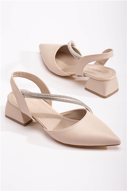 Women's sandals with decorative stones - Beige #370709