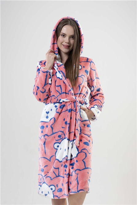 Women's Hooded Bathrobe 2021070172 - Pink #364708