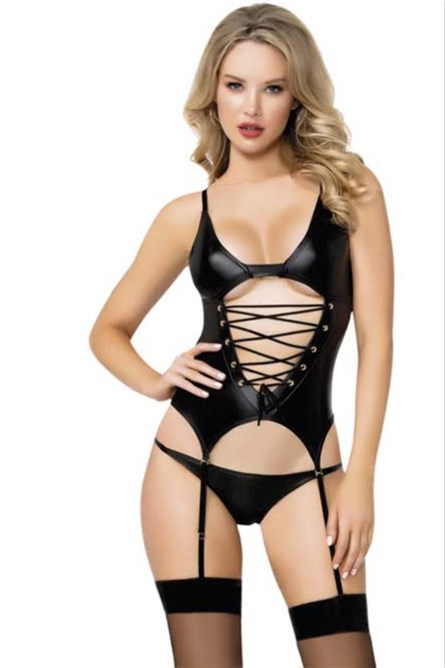  Еротичен комплект с жартиери C18214 - Черен #316204 