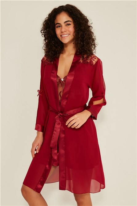 Дамски комплект от сатен 047 - Тъмночервен #315140