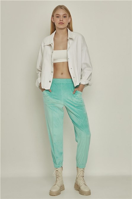 Дамски панталон от кадифе 721 - Мента #315028