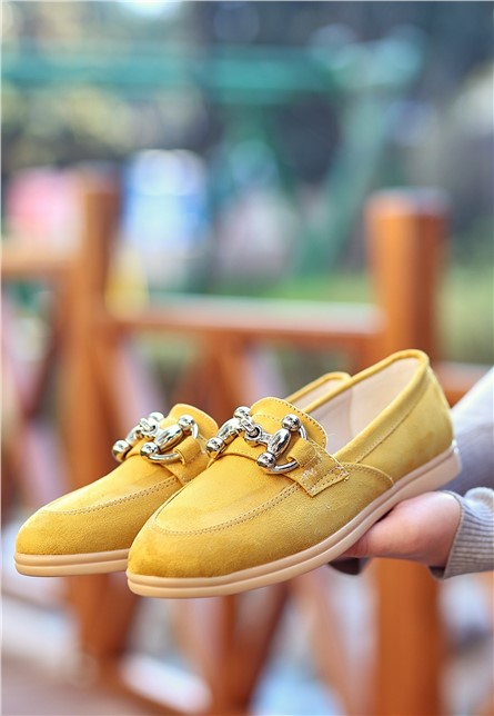 Дамски велурени балерини - Цвят Горчица #366619