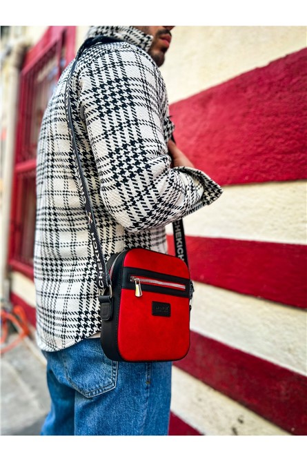 CH102 Men's Shoulder Bag - Black-Red #366302