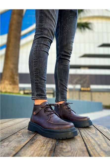 Lace Up Zip Up Boots For Men CH213 CBT - Brown #366288