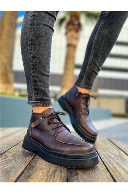 Lace Up Zip Up Boots For Men CH213 CBT - Brown #366288