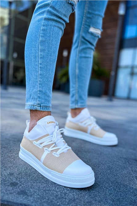 CH219 CBT Lace Up Men's Shoes - White with Beige #383565