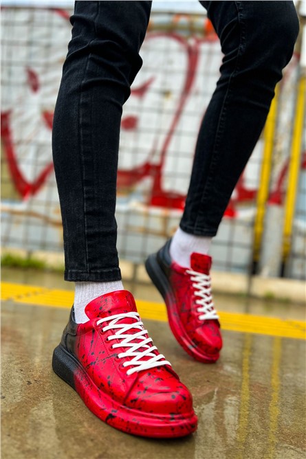 Unisex Lace Up Shoes CH254 CBT - Red with Black #370947