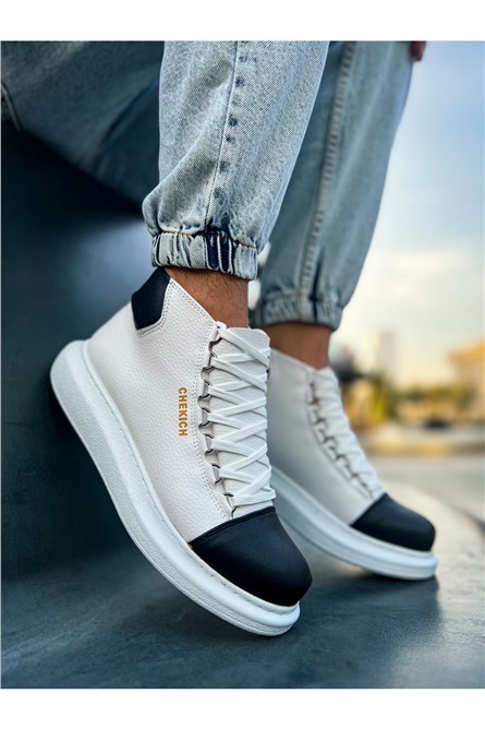 CH258 GBT Unisex Lace Up Boots - White with Black #366292