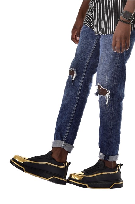Chekich Unisex Lace Up Shoes CH241 - Black with Gold #365605