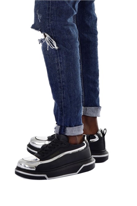 Chekich Unisex Lace Up Shoes CH241 - Black with Silver #365604