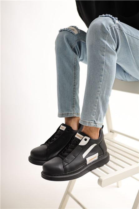 Chekich Men's Lace Up Shoes CH131 - Black with White #365617