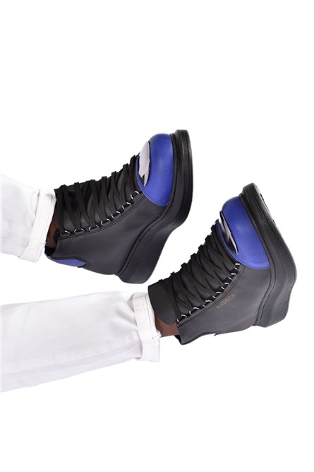 Chekich Unisex Lace Up Boots - Black with Blue #365592