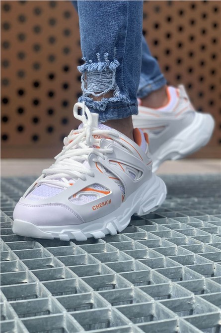 Chekich Men's CH301 BT Lace Up Shoes - White with Orange #370955