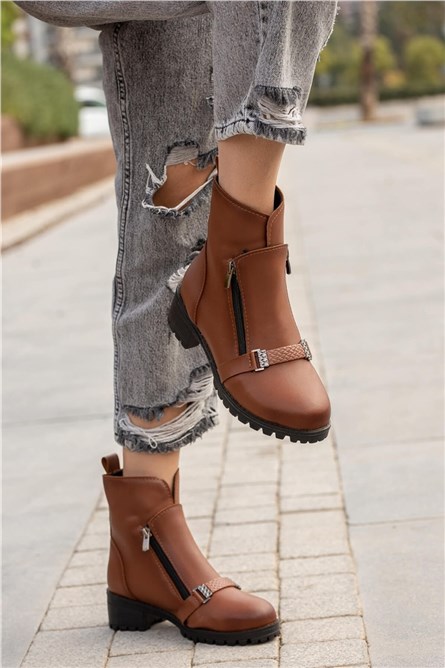 Women's Double Zip Boots - Taba #363018