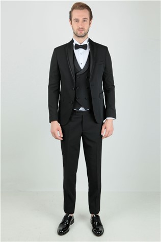 Men's Satin Waistcoat Suit - Black #268249