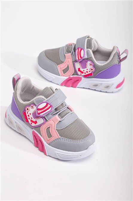 Children's Sports Shoes with Velcro Closure - Gray with Pink #370822