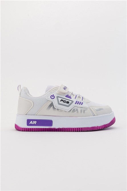 Children's Sports Shoes with Velcro Closure - White with Purple #381912