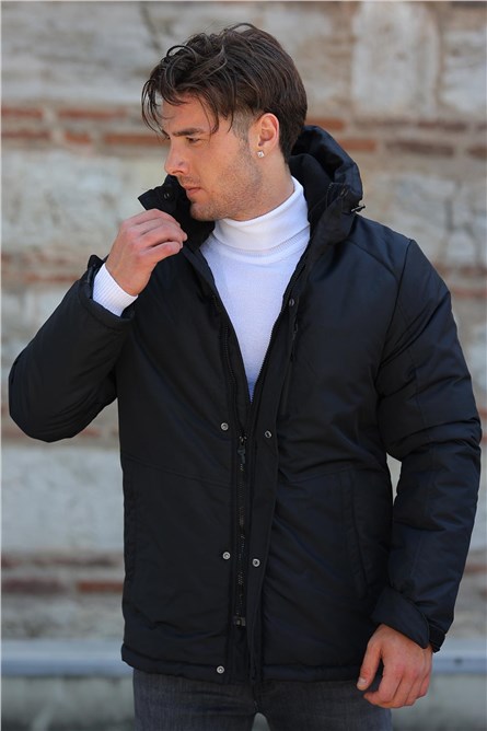 GPA-170 Men's Waterproof Windproof Hooded Jacket - Black #409108
