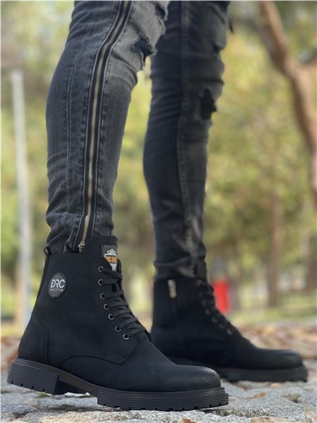 CO745 Men's Zip Up Lace Up Boots - Black #359275