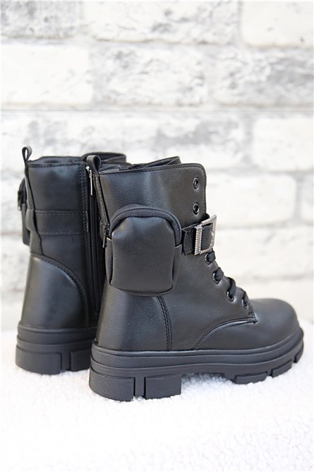 Kids Lace Up Boots - Black #358449