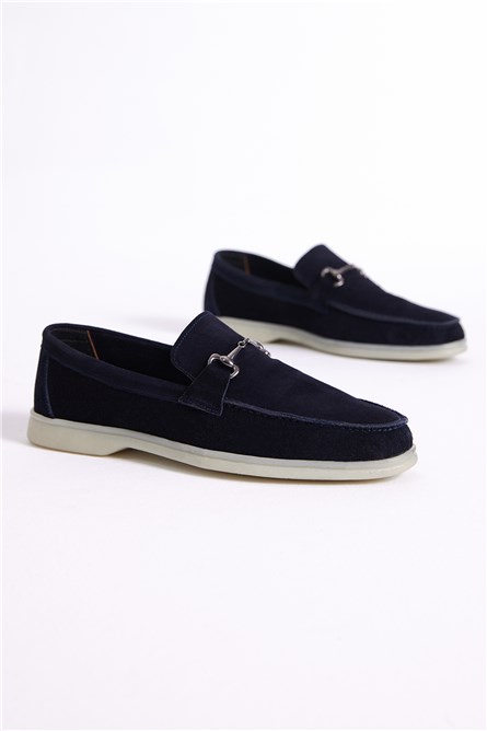 Men's Natural Suede Loafers - Dark Blue #401253