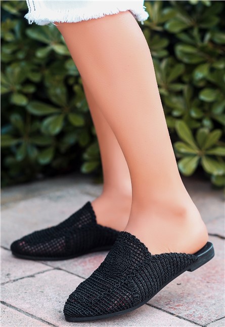 Women's Knitted Slippers - Black #366830