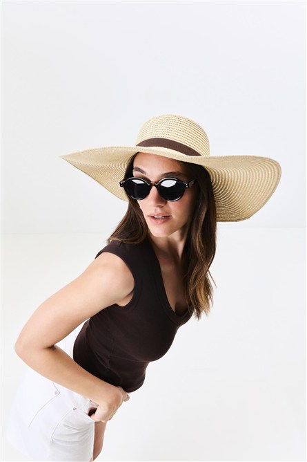Wide Brim Straw Beach Hat Y25730-08  #451900