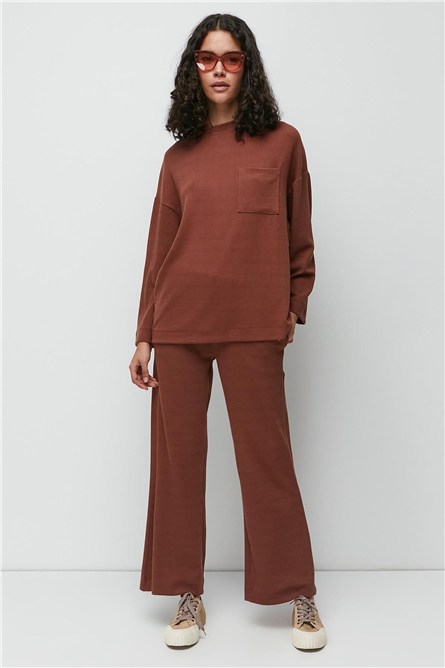 C&City Ribbed Pocket T-Shirt and Flared Trousers Set 9132  #451170