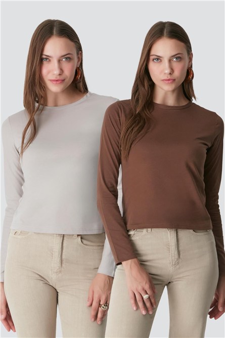 Crew Neck Long Sleeve 2-Pack Basic T-Shirt 955  #451398