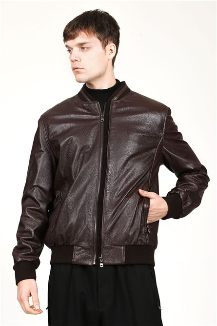 Men's Real Leather Jacket - Dark Brown #319129