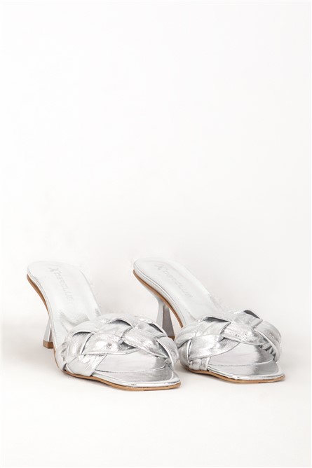 DERİCLUB Ladies Genuine Leather Slippers 2021 - Silver #381985