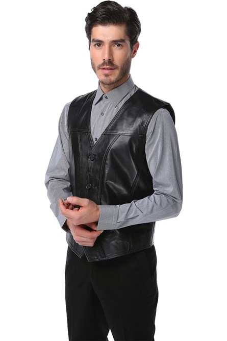 Vestă pentru bărbați, din piele naturală - 2145 - Negru # 318986 Vestă pentru bărbați, din piele naturală - 2145 - Negru # 318986
