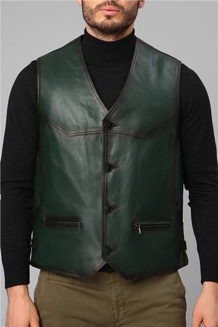 Men's vest made of genuine leather 2245 - Green #317583