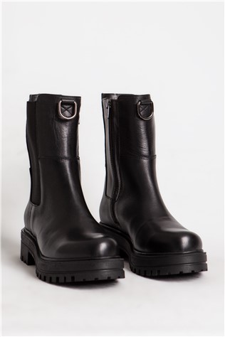 Women's boots made of genuine leather 66179 - Black #321371