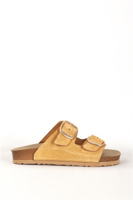 Women's Natural Suede Slippers 7543 - Mustard Color #383456