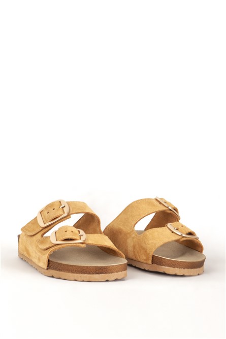 Women's Natural Suede Slippers 7543 - Mustard Color #383456