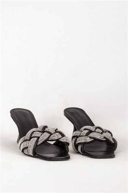 Ladies Elegant Genuine Leather Slippers 7583 - Black #381991