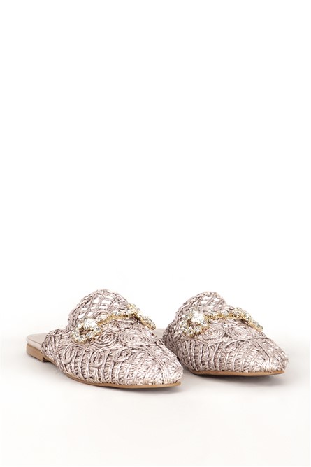 Women's Slippers with Decorative Stones 7668 - Beige #383462