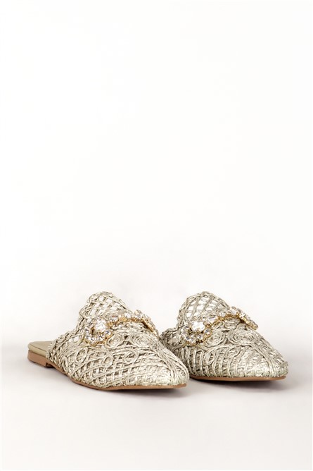 Women's Slippers with Decorative Stones 7668 - Light Green #383463