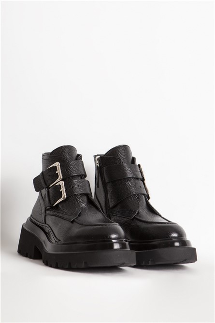 Women's Genuine Leather Boots 88151 - Black #365468