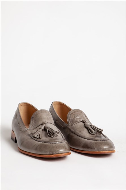 Men's Real Leather Tassel Loafers - Grey #318101