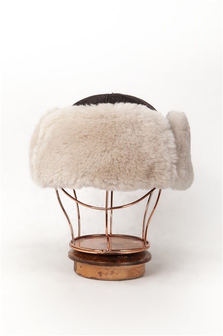 Мъжка шапка от естествена кожа и естествен каракул - Кафява-Визон #369882